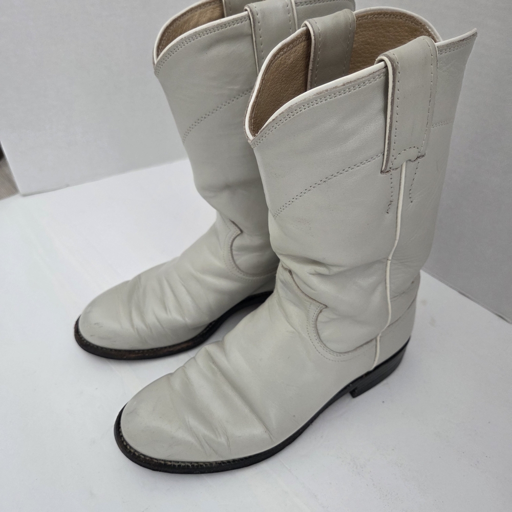 Justin Boots Cream and White Leather Boots
